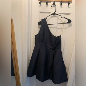 Blue one shoulder mini puff dress